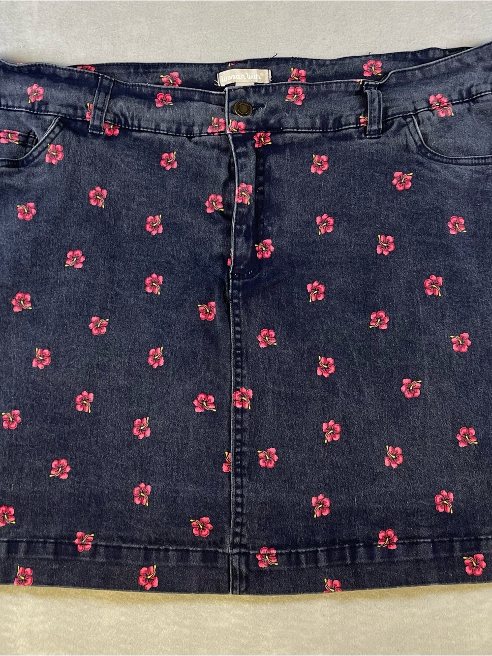 Woman Within Denim Skort Blue With Pink Floral Print Size 18W Vintage Rare